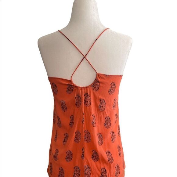 Madewell Coral with Black Paisley Print 100% Silk Spaghetti Strap Tank Top - Picture 3 of 5